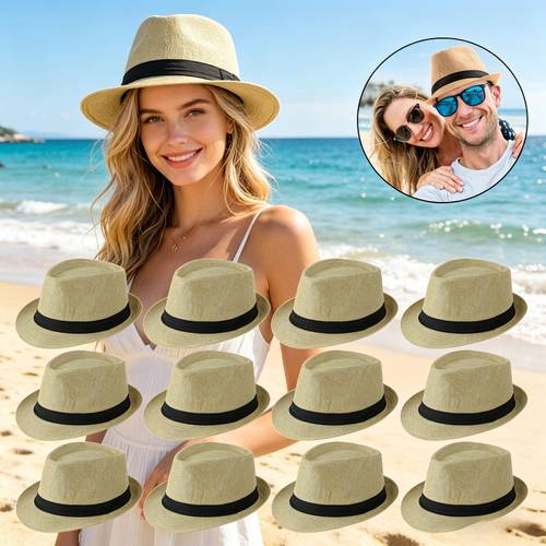 12pcs pack men and women spring summer panama solid color dress hats jazz caps hats beach travel and vacation western hats men and women british hats western cowboy hats weddings and birthday parties