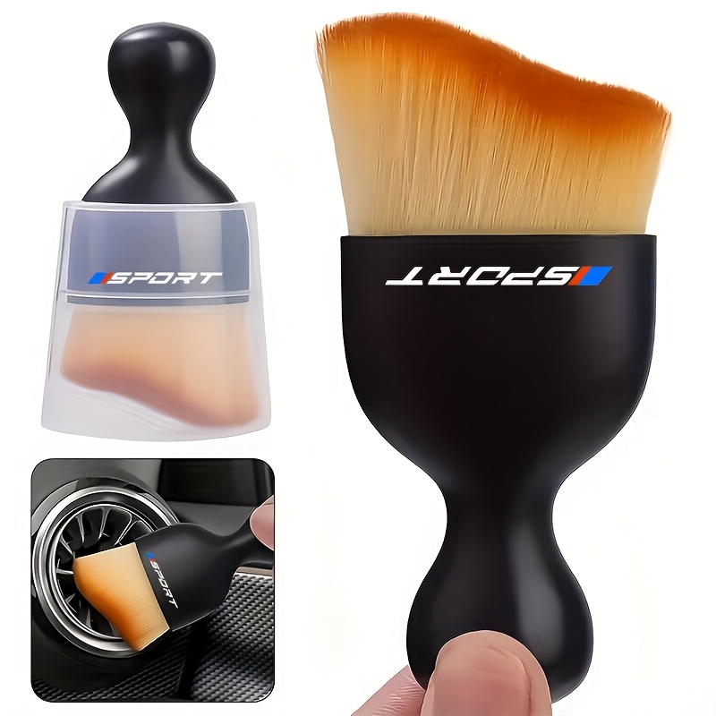 Image of 1pc Car Interior Cleaning Soft Brush - Red/ Sports Pattern, Scratch-free For Dashboard, Air Vents And Seat , Durable Plastic Detail Brush