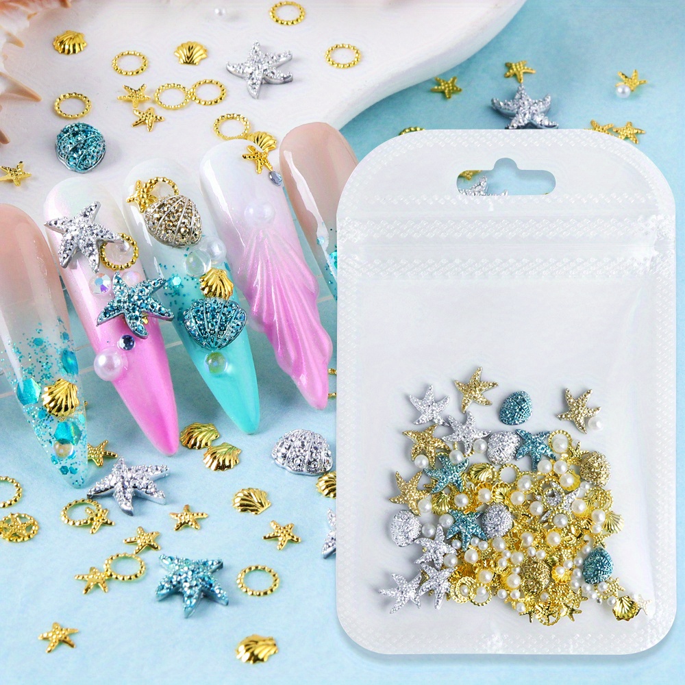 1 Bag Summer Rhinestone Epoxy Resin Molds Filling Starfish Seashell Hemp Wreath Design Additions Keychains Crafts Making