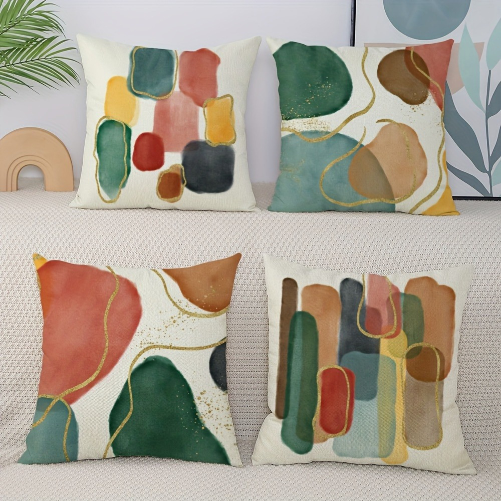 

4pcs, Bedroom Decoration, Abstract Painted Pattern Printing, -friendly Cushion Cover, 100% Polyester Material Suitable For Room Sofas Of Room Types, 45x45cm, Without Pillow