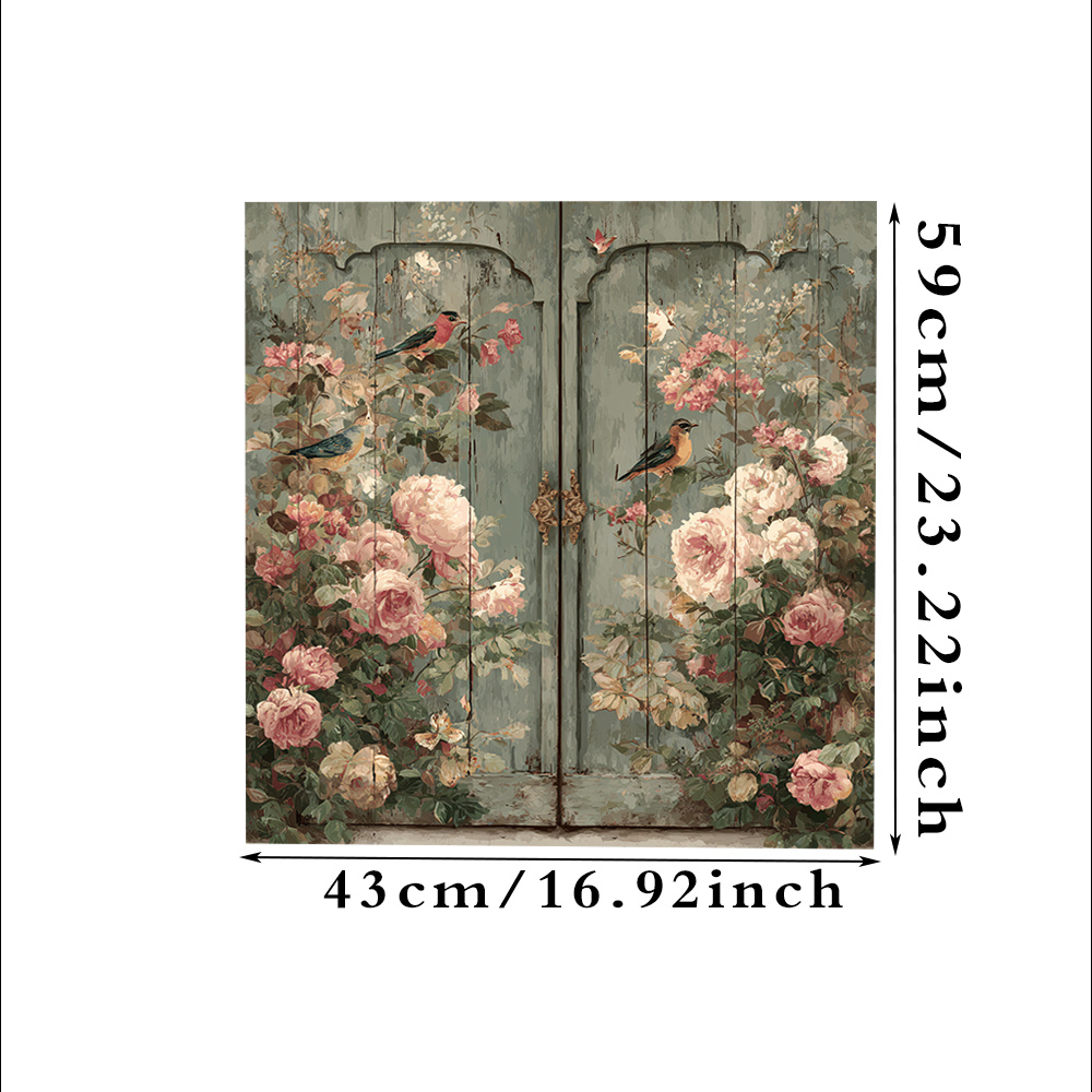 TEMU 1pc Retro Wooden Door Bird And Flower Pattern Soft Magnetic Wall Stickers, Soft Magnetic Material, Daily Decoration, Decoration, Hiding And