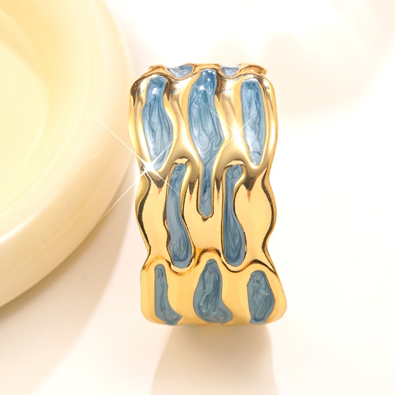 Women's Light Luxury Irregular Flowing Texture White Enamel Wide C-Shaped Bangle