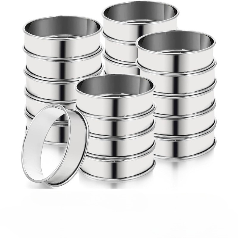 TEMU 20pcs English Muffin Rings, Stainless Steel Crumpet Rings, 3 Inch Double Rolled Nonstick Muffin Tart Ring Mold For Home Baking, Food Making