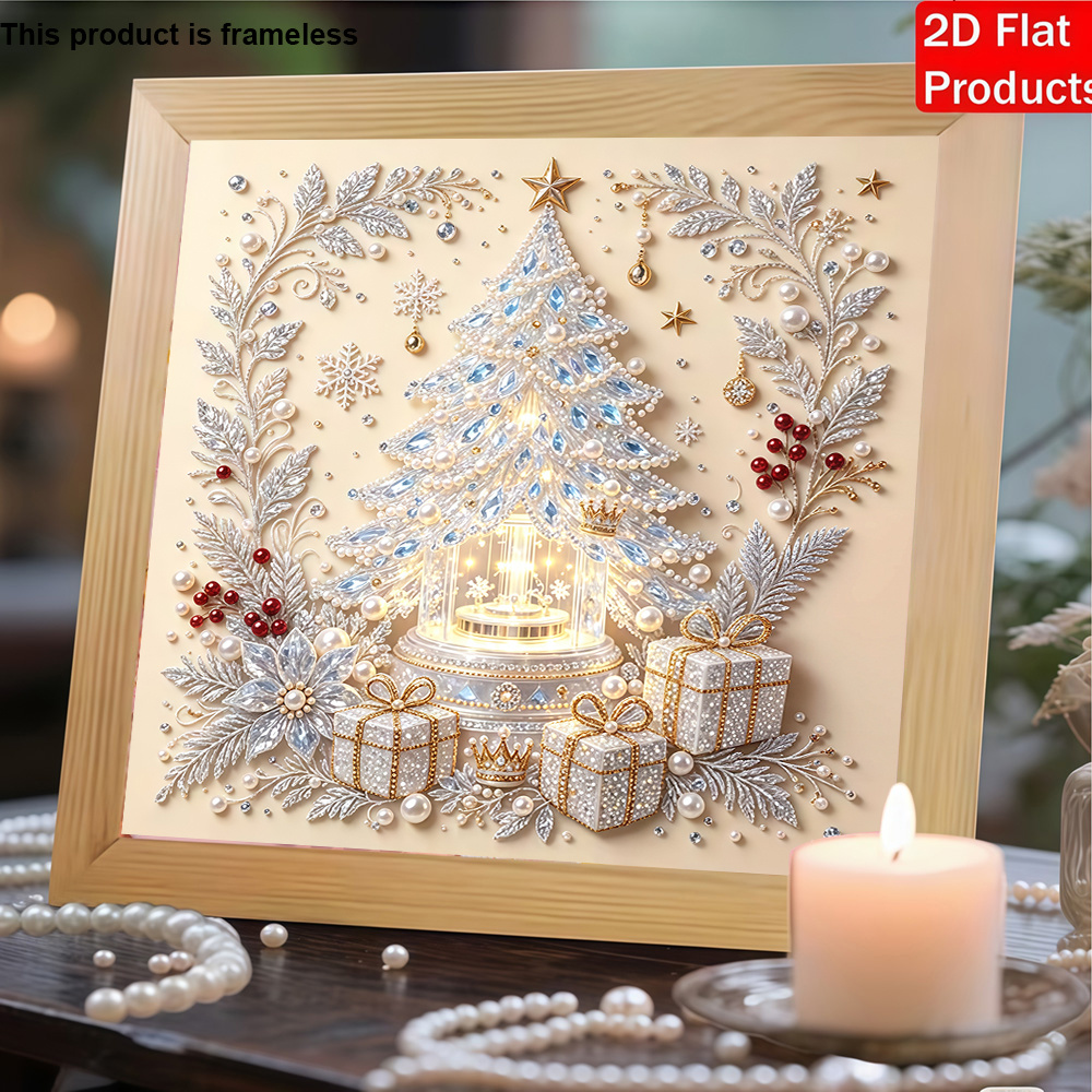 TEMU New 2d/flat Printing Pearl Painting With Luxurious Jewelry Christmas Tree Pattern For Rhinestone Application. This Pearl Painting Kit Features