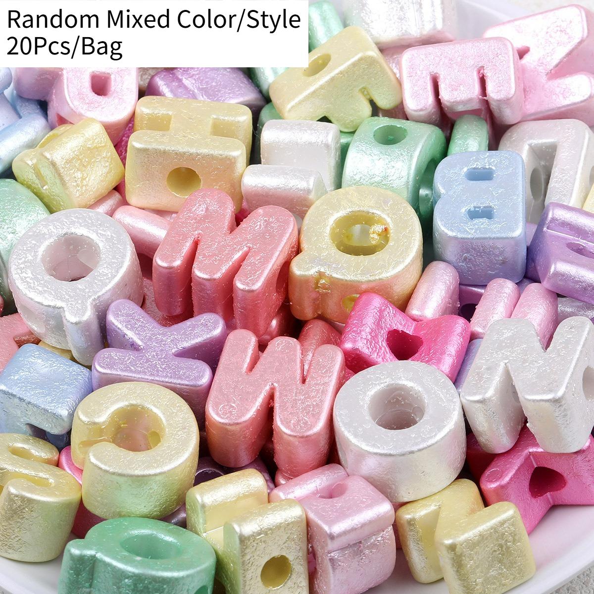 TEMU 20pcs/bag- Letter, Mixed Color/style Three-dimensional Letter Shape, Matte Texture Perforated Bead Decoration Beads, Acrylic Material, Suitable