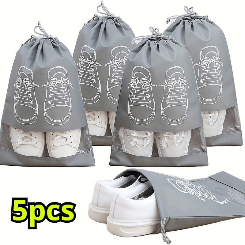 TEMU Set di 5 Sacchetti Porta Scarpe - Organizer da Viaggio Antipolvere in Tessuto Non Tessuto, con Chiusura a Coulisse, Design e Motivo , Scatole
