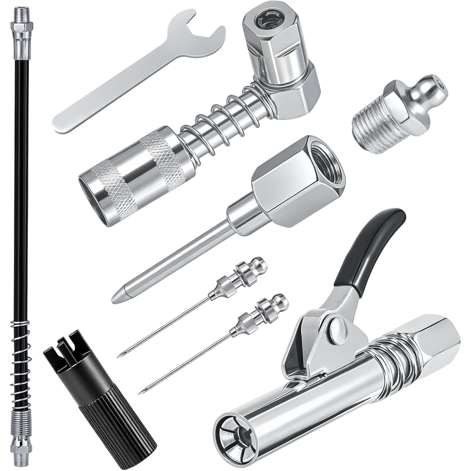TEMU 8pcs Grease Gun Accessory Kit, Grease Coupler, Grease Needle Dispenser, Grease Needle Nozzle, 90-degree Grease Coupler Adapter, 30.48cm Grease