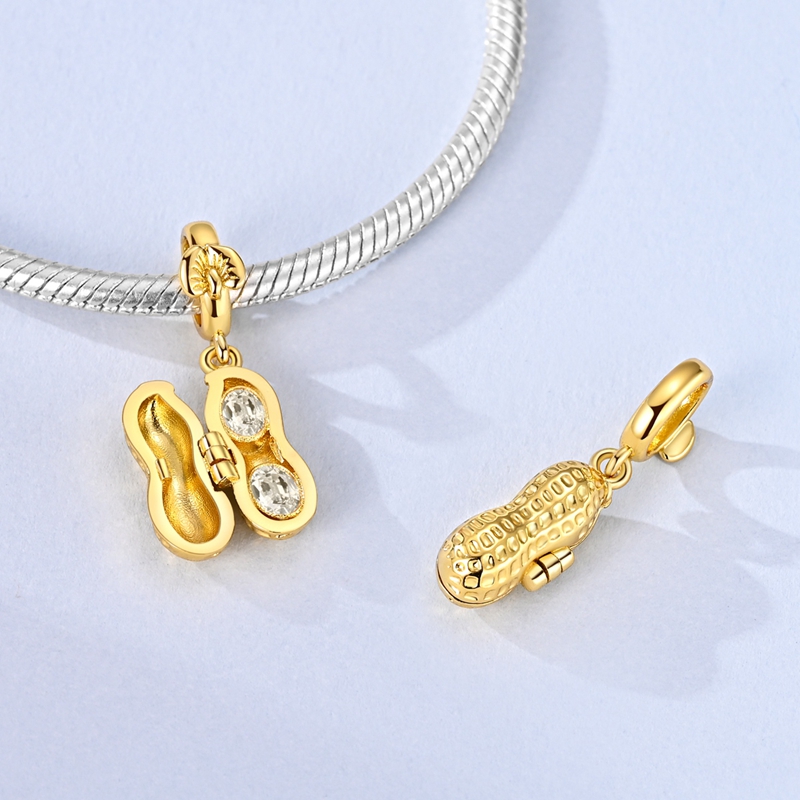 925 Silver Golden Peanut Pendant, Unique Gift