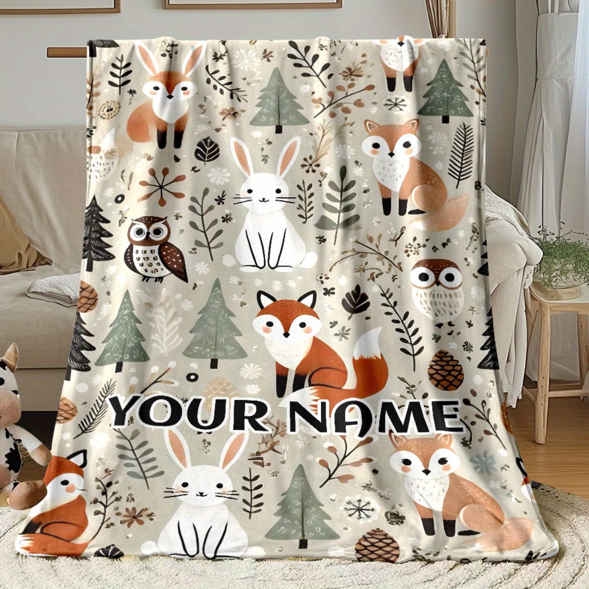 TEMU Couverture personnalisée 1 pièce avec motif animaux de et nom imprimé en HD - Plaid léger en flanelle pour voyage, salon, bureau, canapé & lit |