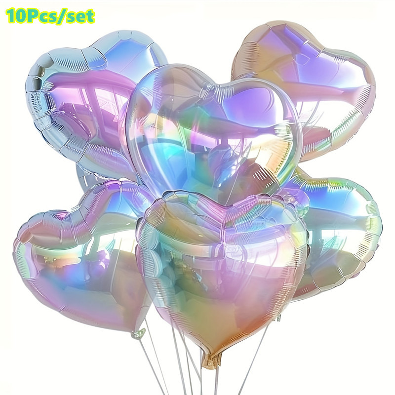 

10pcs Holographic Heart Foil Balloons | Iridescent For Weddings, Valentine's Day, Birthdays & Engagements | Luxurious Party Decorations With Metallic Shine, Birthday Balloons