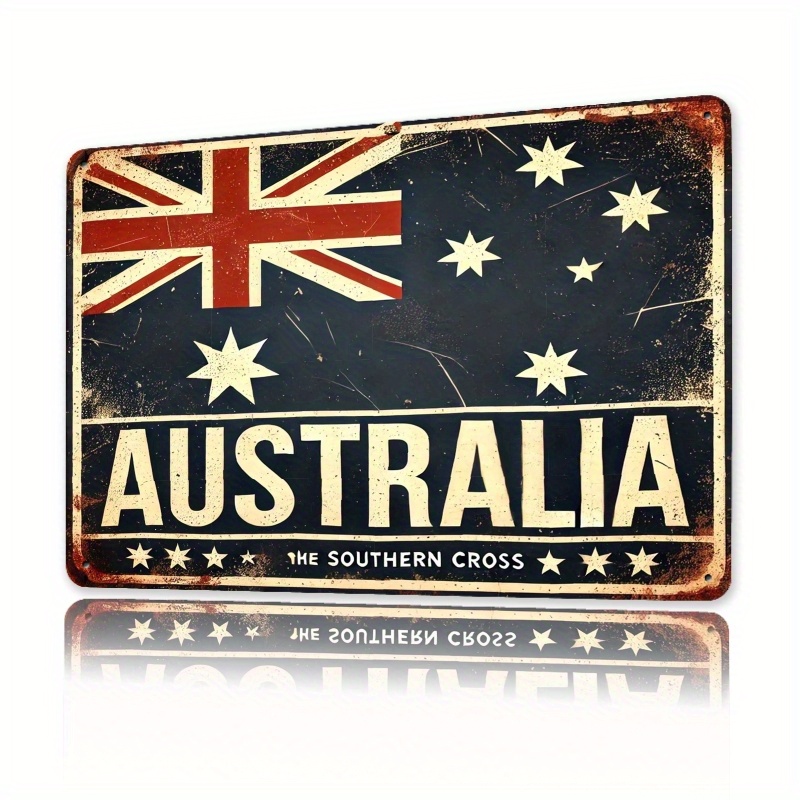 TEMU 2d Flat - Vintage Australia Flag Sign 2d Flat 7.8x11.8in 20x30cm Pre-drilled Weatherproof Retro Indoor Outdoor Decor For Home Garden Gym
