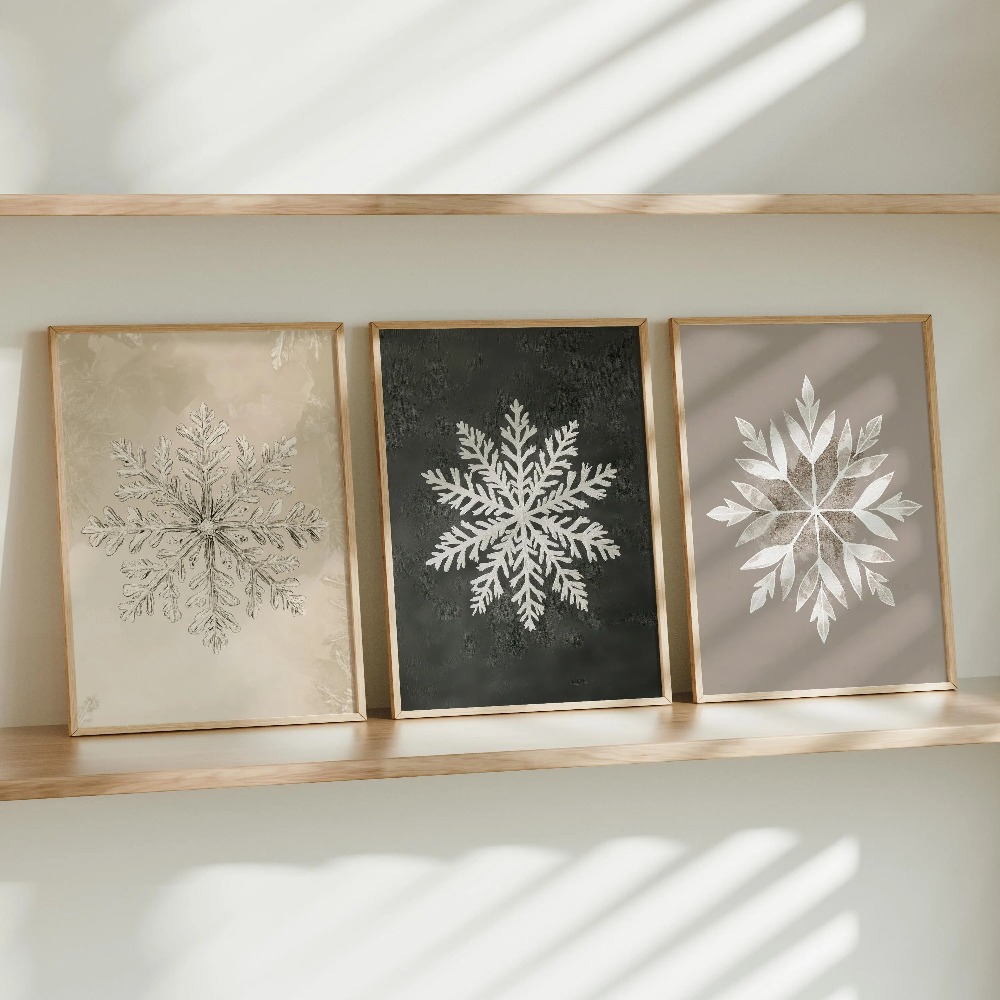 TEMU 3pcs (canvas Poster Unframed), Set Of 3 Prints, Christmas Snowflake Printable Art, Christmas Wall Art, Christmas Wall Decor, Wall Art Print,