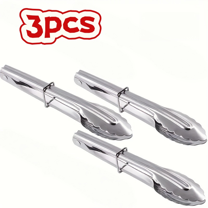 TEMU 3pcs Heavy-duty Stainless Steel Food Clips - Anti-slip Bbq, Buffet, And Kitchen Clips, Long Mini Cooking Clips, Suitable For Grilling, Serving,