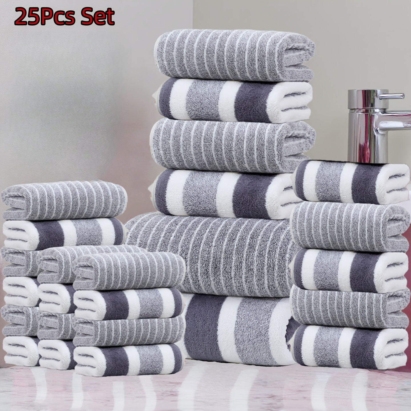 E-shop 25-teiliges, ultraweiches Set, 2 Stück 27,56 x 55,12-Zoll Badetücher, 9 Stück 13,78 x 29,53-Zoll Handtücher, 14 Stück 11,81 x 11,81-Zoll ,