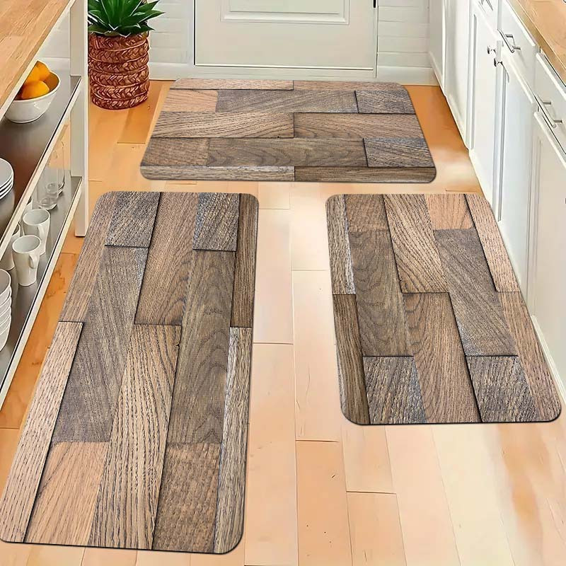 TEMU 1pc Thick 1.1cm Kitchen Mat, Simple Wood Pattern Printing Mat Suitable For Room Porch Balcony And Home Decoration