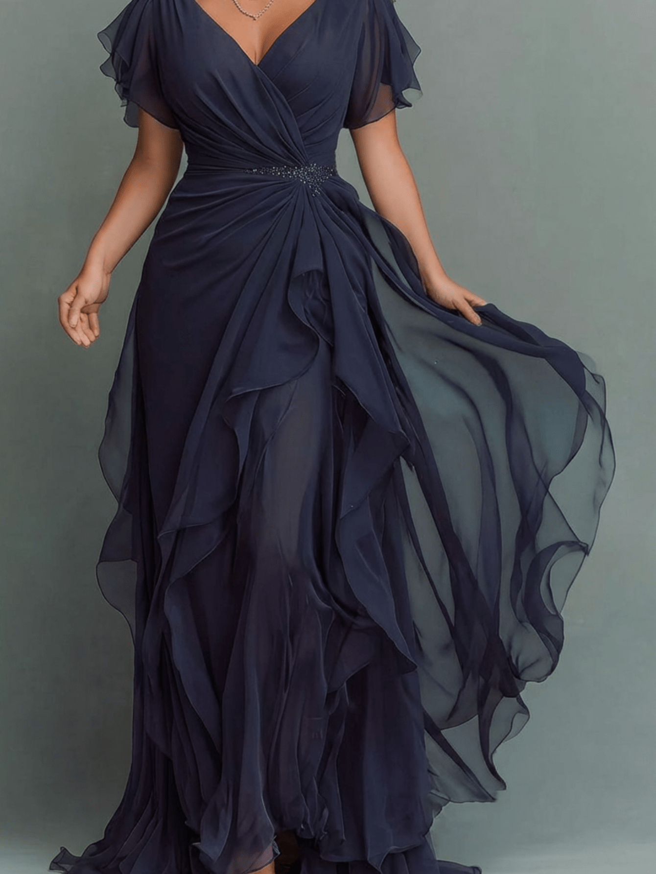 formal sun dresses for women Deep V-Neck Floral-Beaded Long Prom Dress main image 1