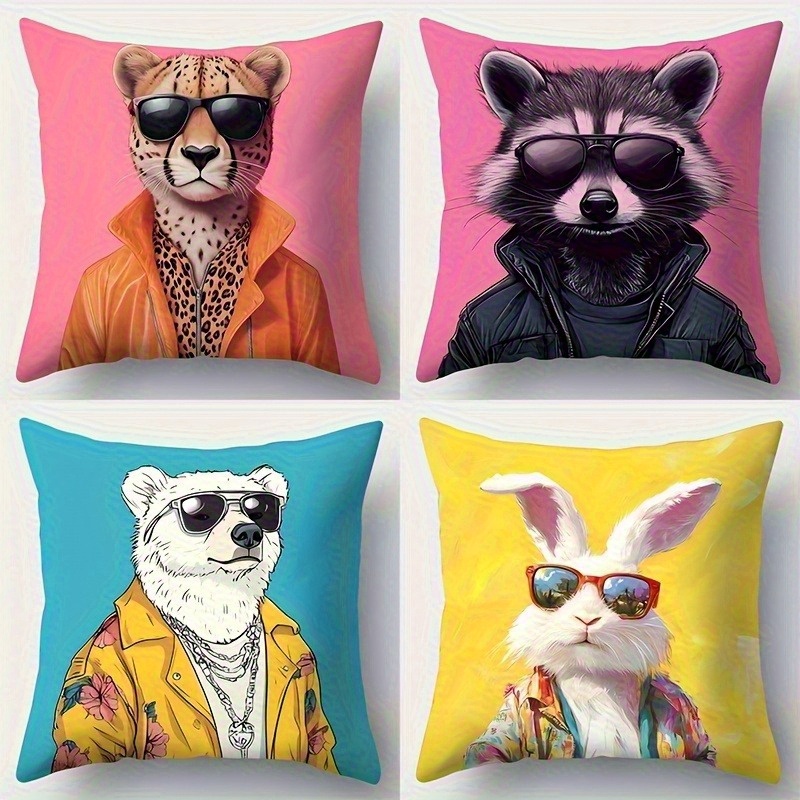 TEMU 4pcs Trendy Animal Print Single-sided Sofa Pillowcases, Square Polyester Pillow Covers, And Modern Sofa Decorative Cushions