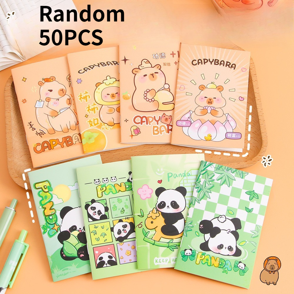 TEMU Carnet de poche 50 pièces style aléatoire sur le thème Panda et Capybara, carnet de notes créatif pour , 16 feuilles, mini bloc-notes parfait