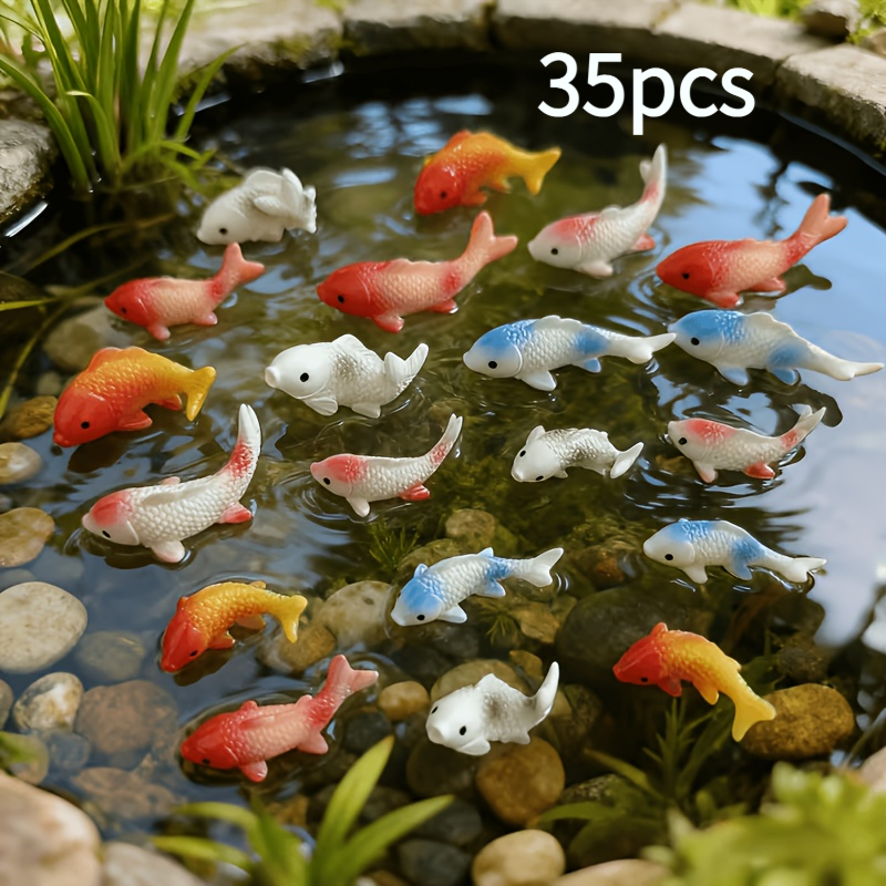 TEMU 35pcs Miniature Realistic Koi Fish Decorations Suitable For Aquariums,, Fish Tanks - Resin Mini Koi & Goldfish With Aquatic Ornamentation,