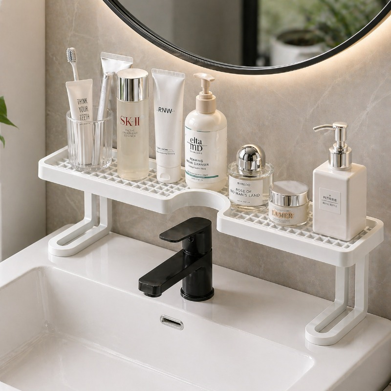 TEMU Étagère de robinet grande taille 50CM, perçage, support de rangement pour lavabo, étagère d'angle pour comptoir de salle de bain, table de