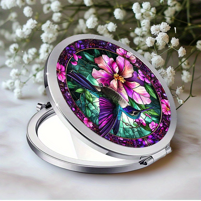 2D Flat Portable Makeup Mirror Handheld Folding Round Mirror