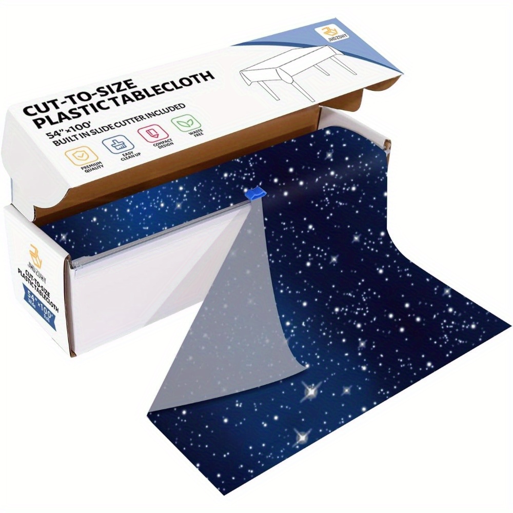 TEMU 54in X 100ft Space Tablecloth, Space Tablecloth Starry Night Tablecloth, Disposable Plastic Tablecloth With Sliding Knife, Suitable For