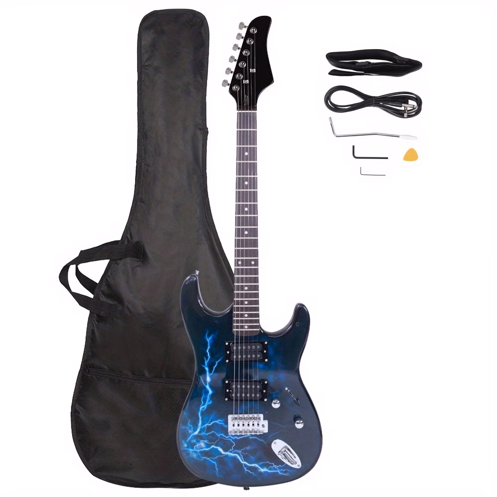 Black & Dark Blue Lightning Style Electric Guitar ...