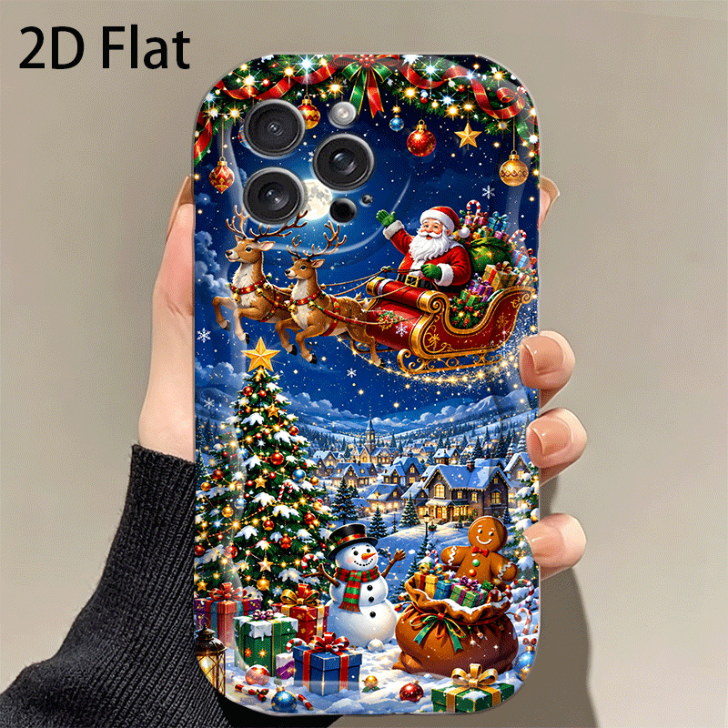 TEMU Phone Case: 2d Flat Night Santa Claus Sleigh Phone Case, Suitable For Iphone 17/16/15/14/13/12/11 Pro Max/x/xs/xr/xsmax/7/8/6/6s Plus/16e/17e.