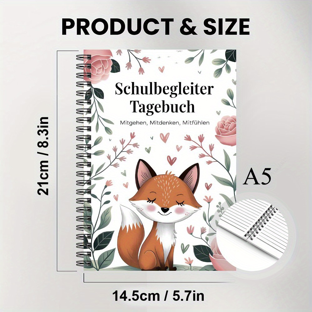 1 Spiral Notebook Featuring An Adorable Fox Design - A Floral Journal Perfect For School, A Thoughtful Gift, German Version