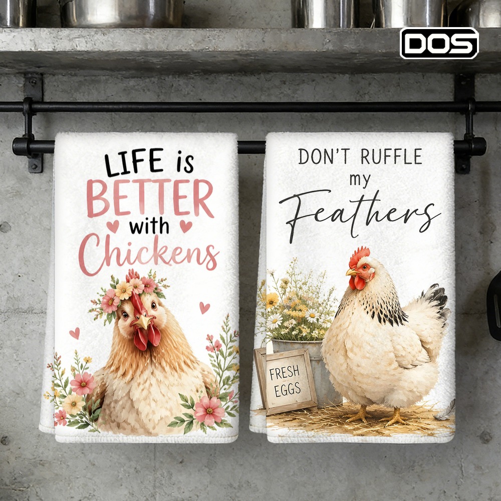 TEMU Dos Funny Chicken Design Kitchen Towels Suitable For Home Cooks, Soft Absorbent Microfiber Dishcloths With Chicken Print, Durable Tea Towels For