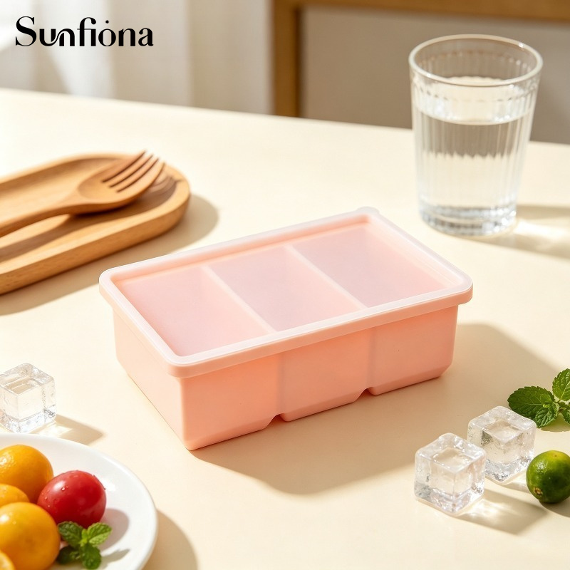 TEMU Sunfiona Extra Large 3-cavity Silicone Freezer Trays With Lid, Leakproof Food Freezing Molds For Soup, Sauce, Broth, Meal Prep Storage