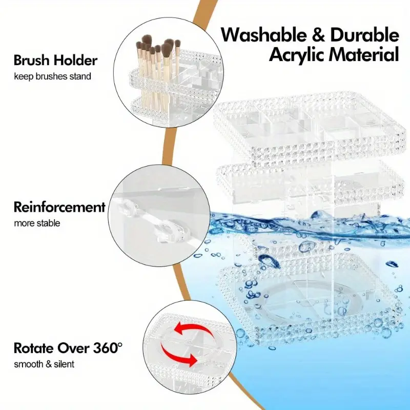 rotating makeup organizer for vanity high capacity acrylic cosmetic storage with clear drawers multi compartment design for perfume skincare makeup brushes plus size clear countertop organizer bathroom vanity storage sleek clear drawers Product details 3