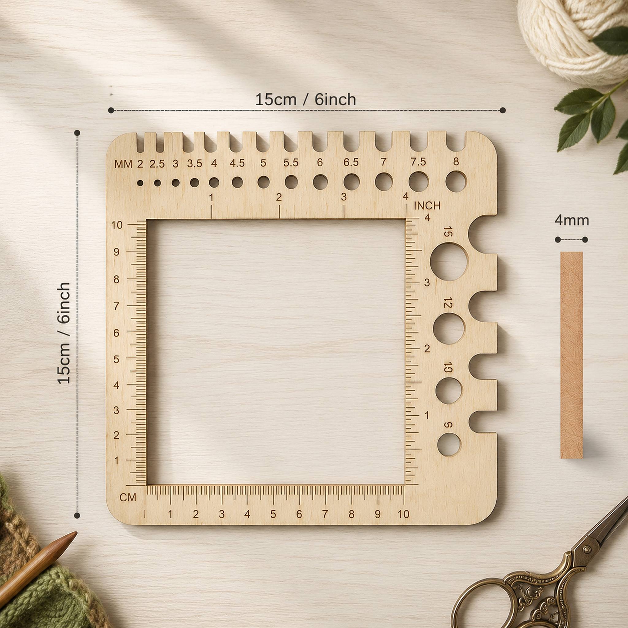 TEMU Wood Knitting Needle Gauge Yarn Counter Room Wall Decor Bookshelf Desk Ornament Drawing Measuring Holiday Birthday Graduation Party Favor 1pc