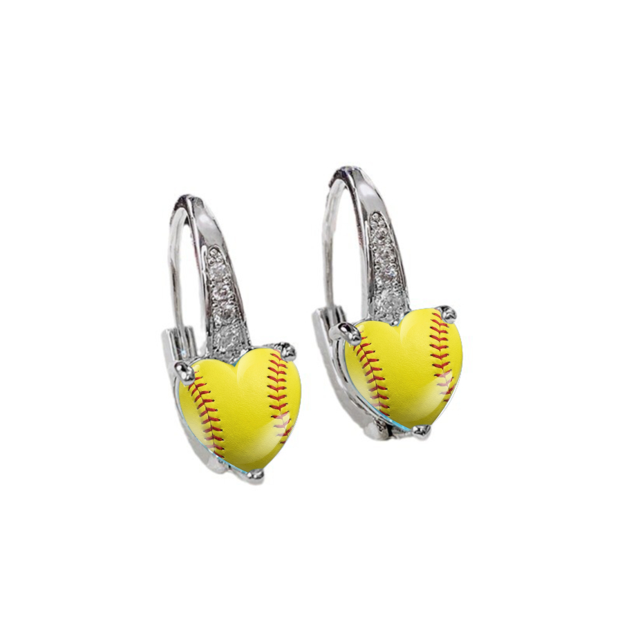 TEMU 2pcs Baseball & Softball Earrings - Heart-shaped Sporty Suitable For Sports, Valentine' Gifts, Casual Attire, Delicate Feminine Jewelry For &,