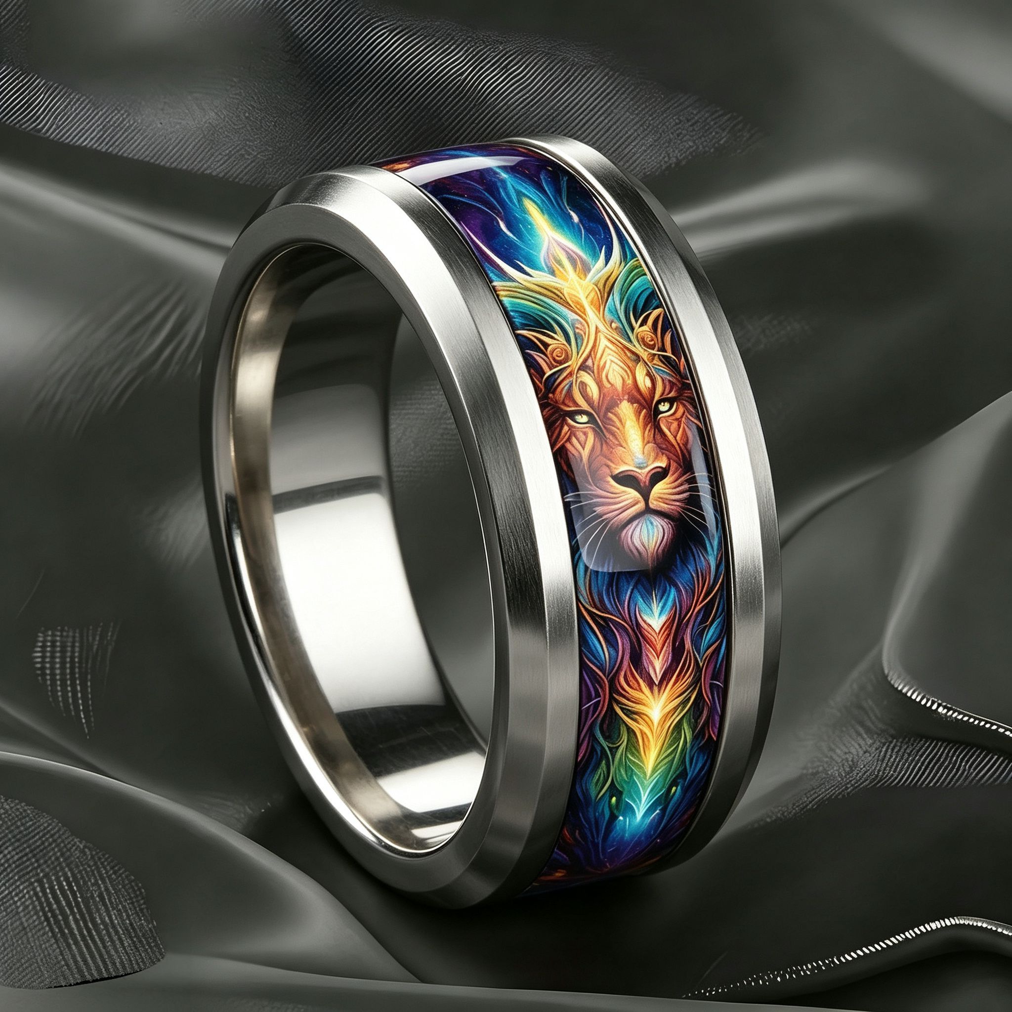 Neon Iridescent Lion Theme Ring, 8mm