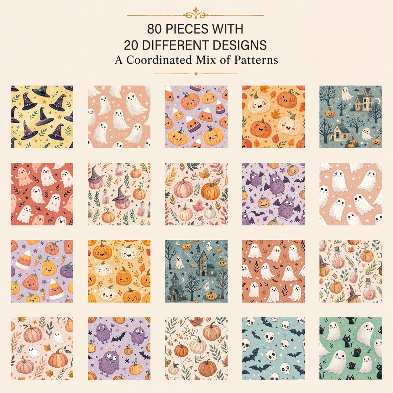 TEMU 80pcs 5"x5" (12.7cmx12.7cm) Warm Cute Hand-drawn Halloween Printed Scalloped Edge Non-fraying, To Cut, Sewing For Tote Bags, Coasters, Fabric