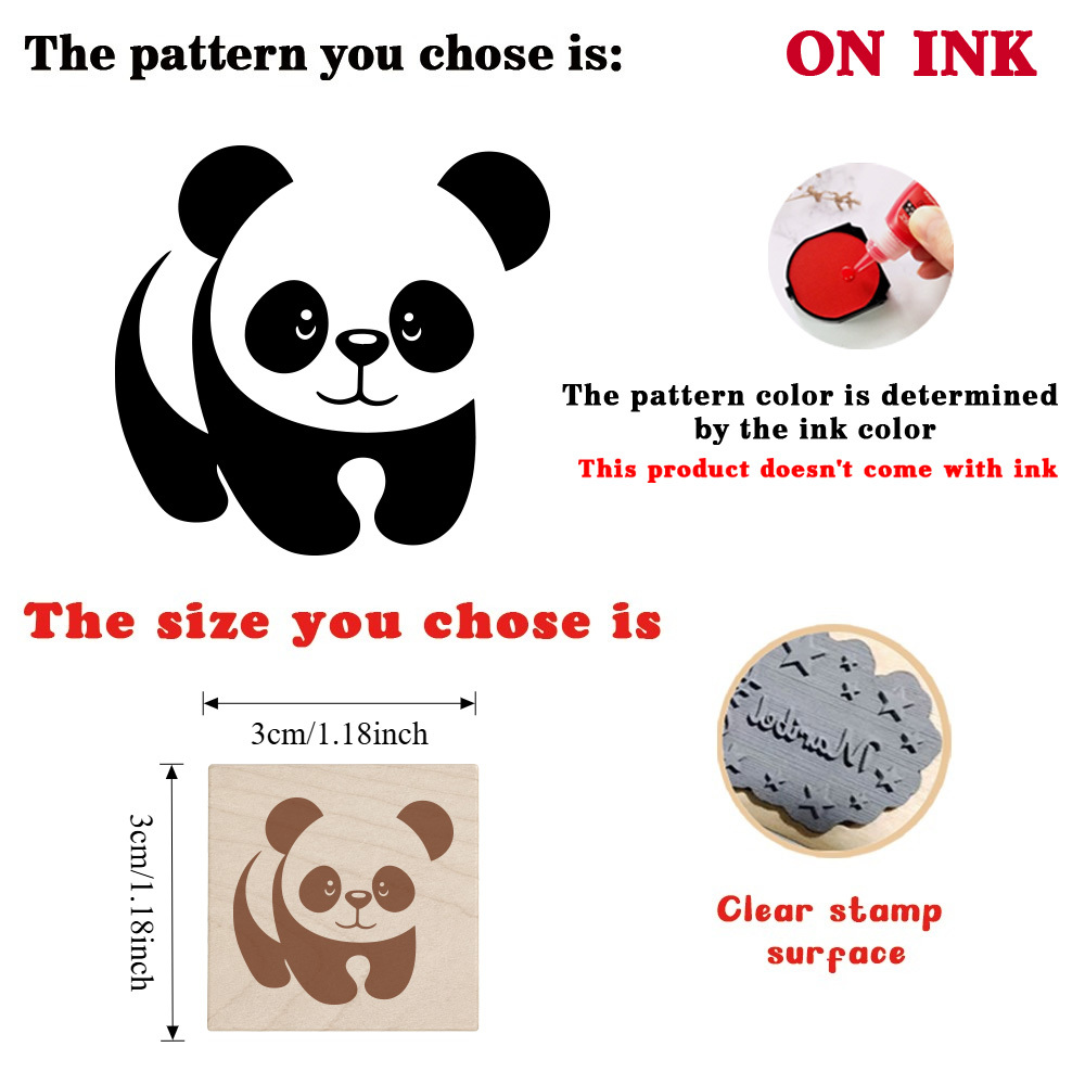 Multifunctional Wooden Rubber Stamp Featuring Panda Design
