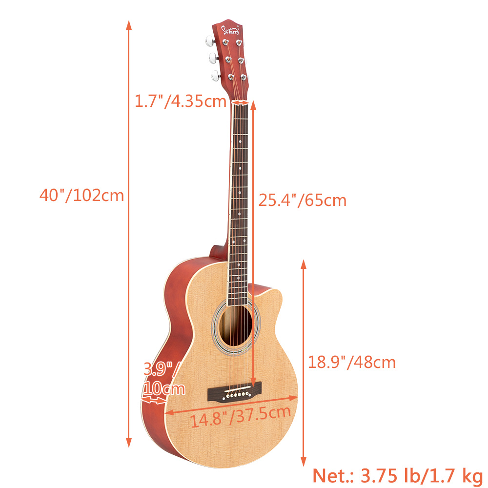 40-Inch GT501 Cutaway Folk Guitar with Spruce Top in Burlywood End... product image 10