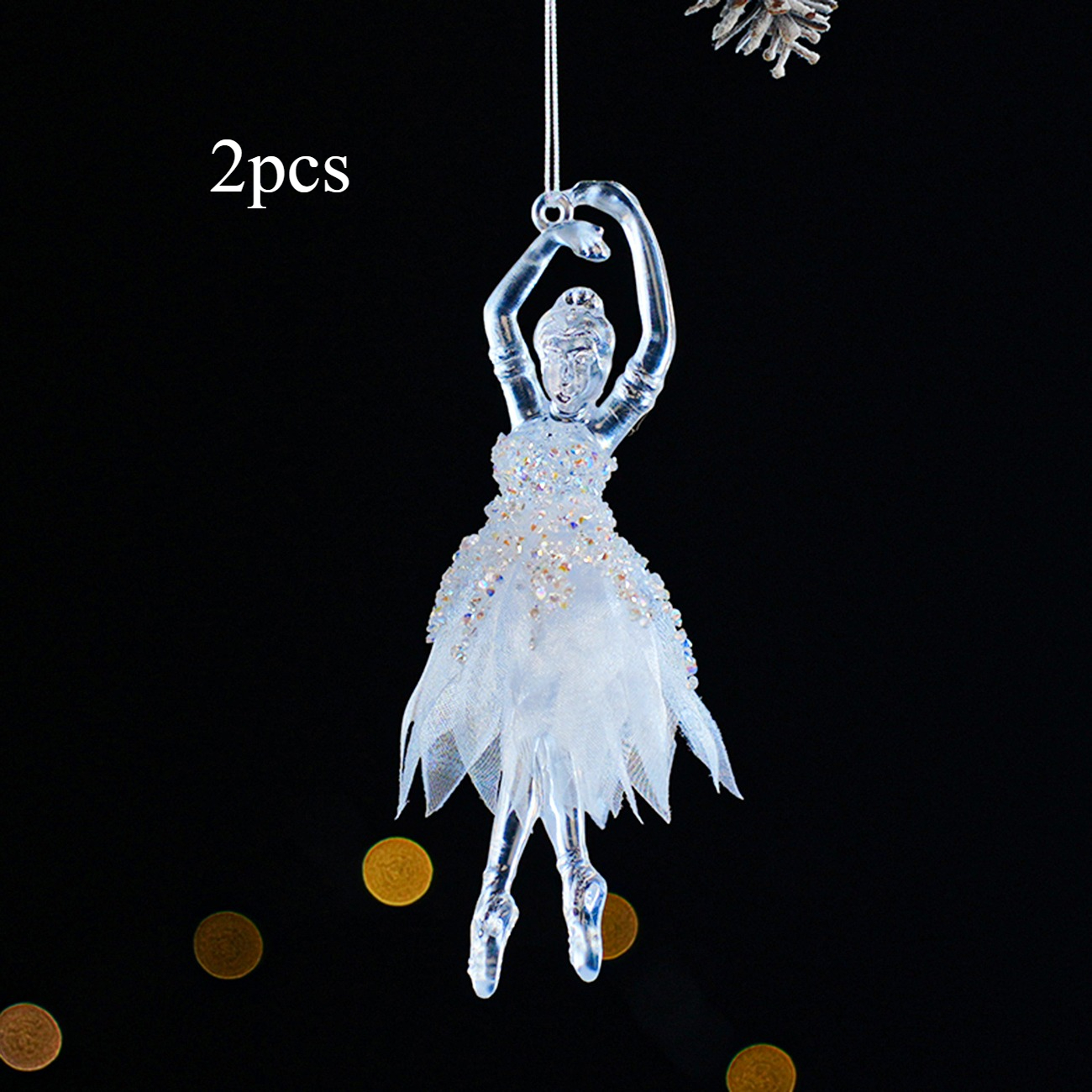 TEMU 2pcs Crystal Ballerina Christmas Ornaments, Elegant Ballet Dancer Hanging Decorations With Sparkling Tulle Dress, Clear Acrylic Xmas Tree