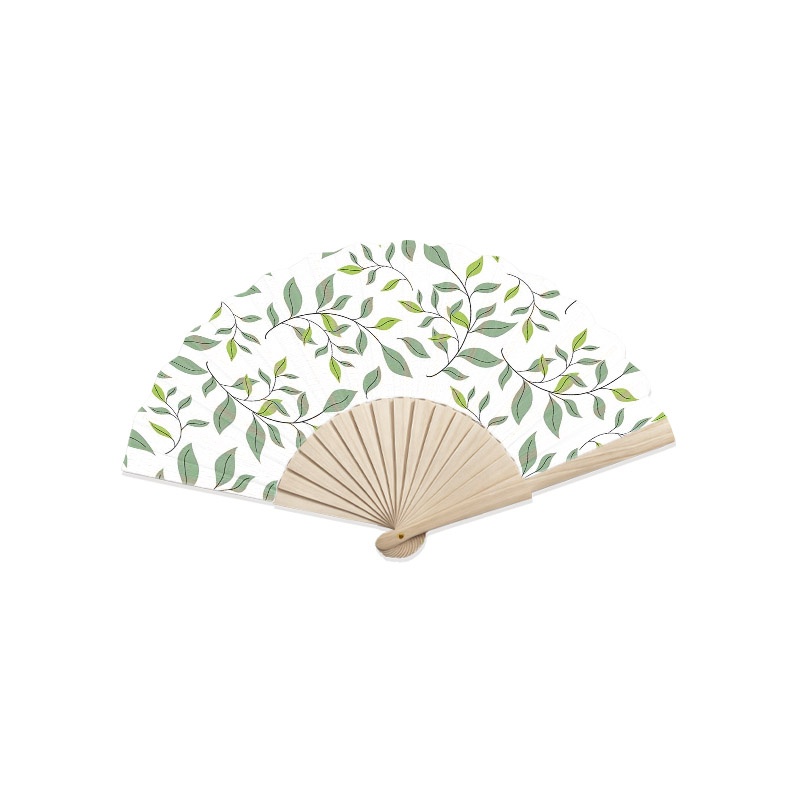 TEMU 1pc Handheld Folding Fan, Wooden Hand Fan, Portable And Lightweight Summer Cooling Folding Fan - Fresh And Simple Light Green Branch And Leaf
