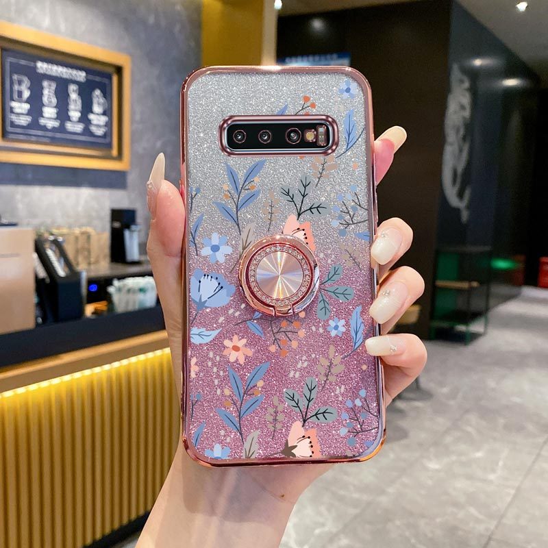 TEMU Phone Case: Galaxys10 Luxury Glitter Flower Rotatable Phone Ring Holder Case On For Galaxy S10 Stand Back Cover