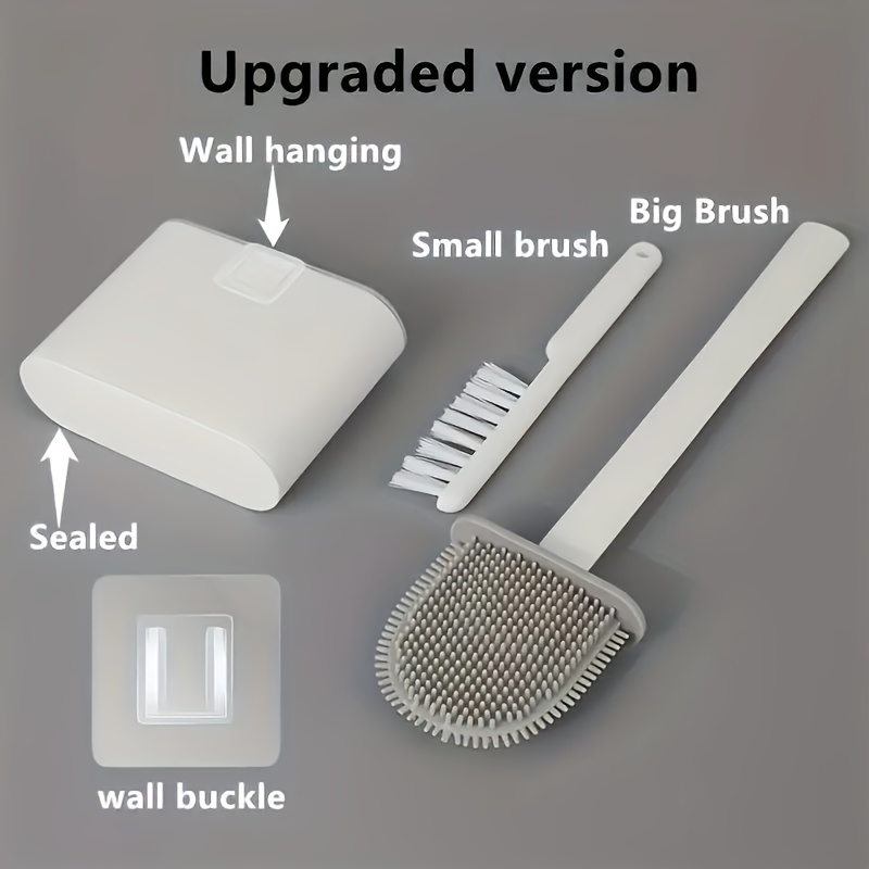 TEMU 4pcs Space-saving Long-handle Toilet Brush Set With , Wall-mounted Holder, Convenient Use, Suitable For Bathroom, Kitchen, And Living Room