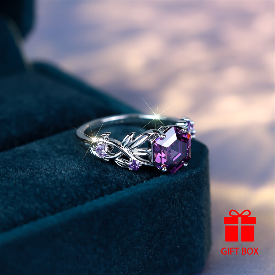 Hexagonal Purple Cubic Zirconia Ring, Durable & Sparkling