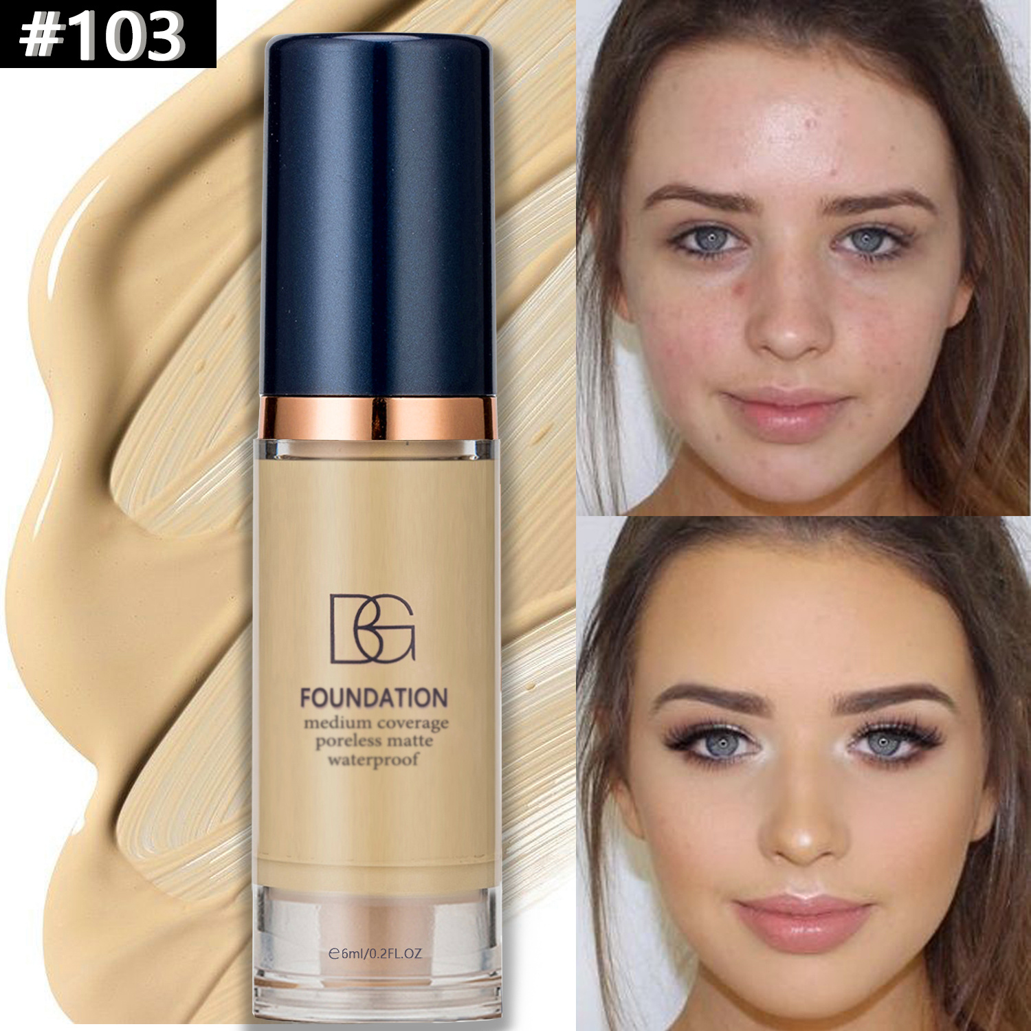 A Liquid Foundation with Six Shades That Provides Complete Coverage, Ideal for Every Skin Type. It Conceals Dark Circles Effectively, Offers Long-Lasting Coverage