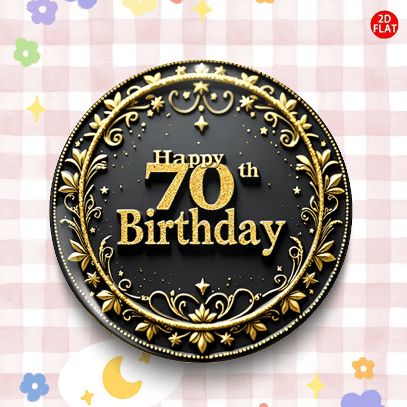 TEMU (2D PIATTO) /Bottoneria/ classica per il 70簞 compleanno, abbinamento per jeans, vestiti, zaini e , ciondolo da , regalo per vacanze, e riunioni