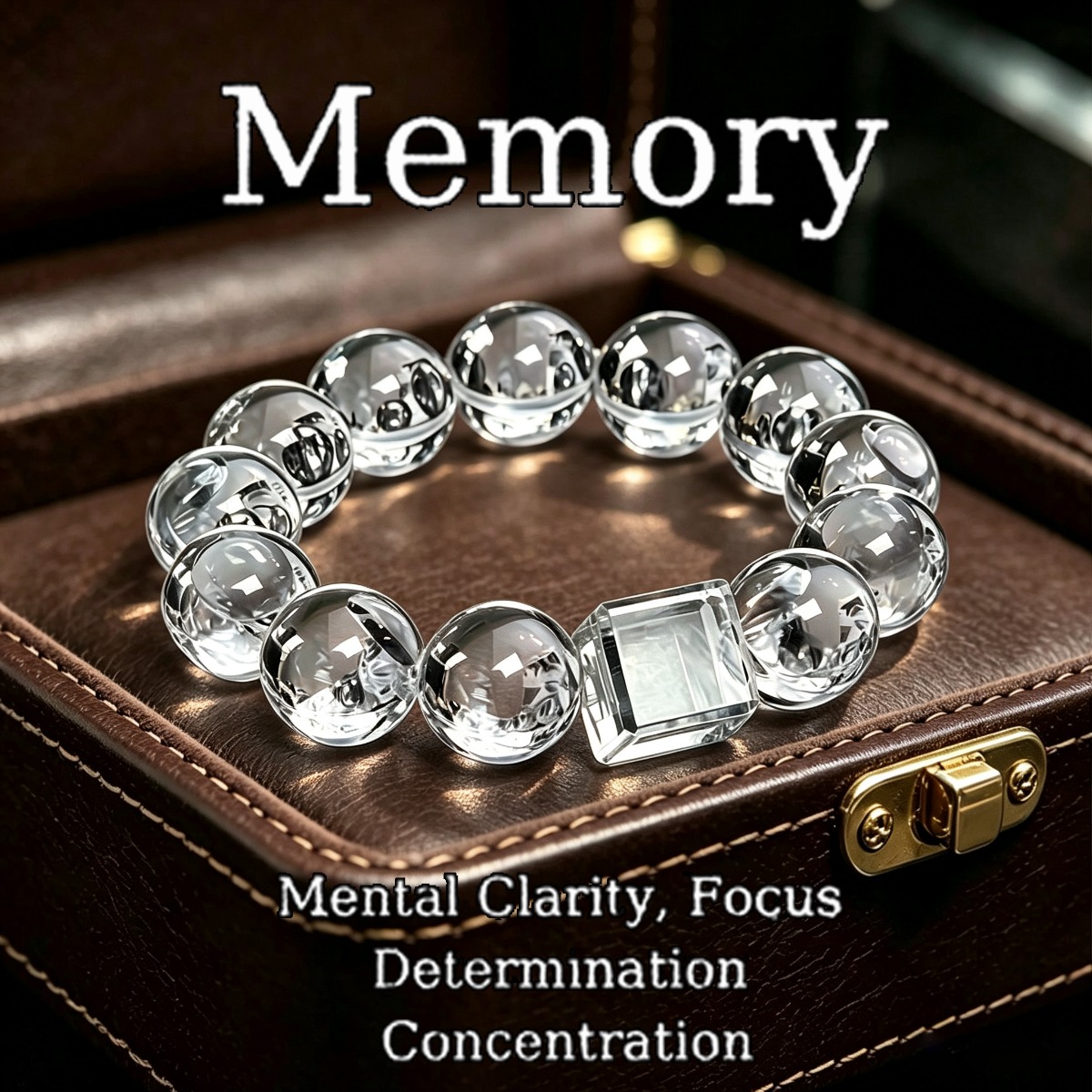 TEMU Bracciale elasticizzato vintage elegante in quarzo naturale Memory, perline trasparenti e quadrate, regalo impilabile unisex per l'uso