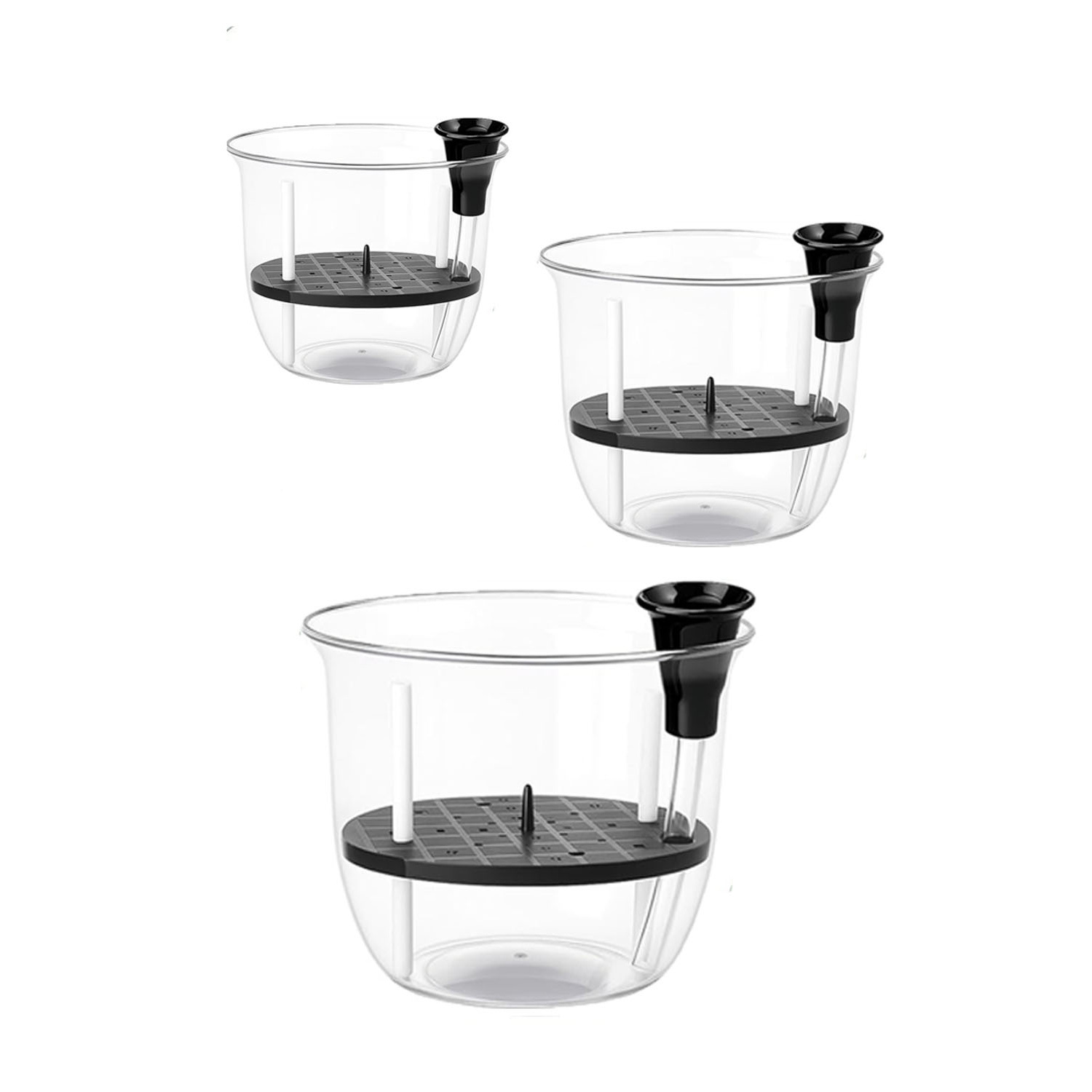Image of Set Of 3 Transparent Self-watering Pots Featuring A Drainage Hole And Absorbent Cotton Rope, In Sizes 4, 5, And 6 Inches, Suitable For Indoor And Outdoor Plants And Flowers. Gardening Gift Home Decor
