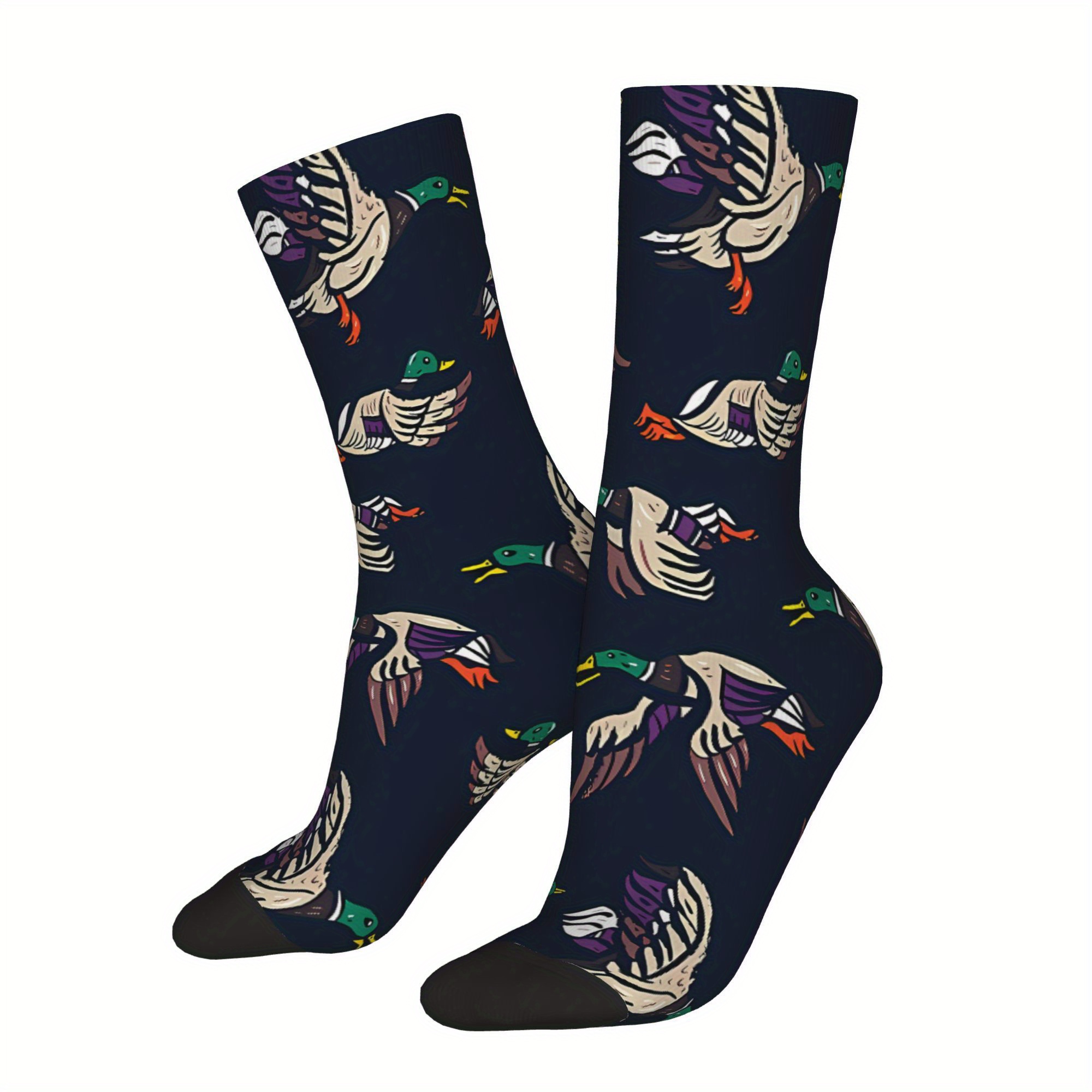 TEMU Men's Novelty Crew Socks - Funny Mallard Duck Print, Compression Fit For Casual Wear & Christmas Gifts, Christmas Decor