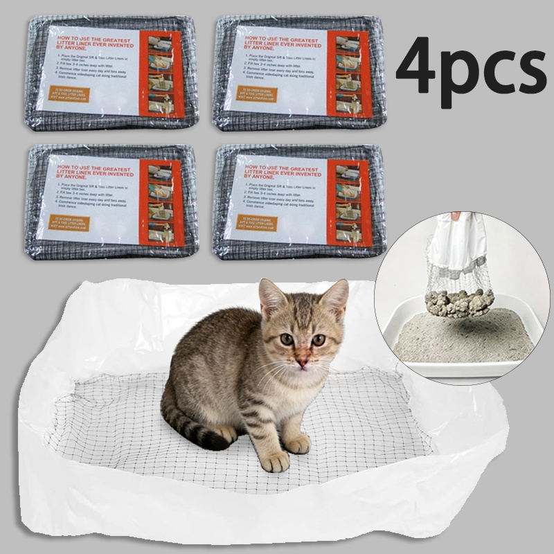 TEMU 【4個】猫砂フィルタースクリーン、猫トイレ用ゴミ収集袋、フィルター付き設計、衛生的で耐久性のあるポリエチレン素材製、シャベル不要のポータブルゴミで猫砂ボックスを効果的に清掃