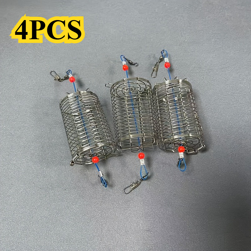 TEMU 4pcs Stainless Steel Bait Cage, Round Chum Basket For Accurate Fishing, Corrosion-resistant Throwing Dispenser Kit